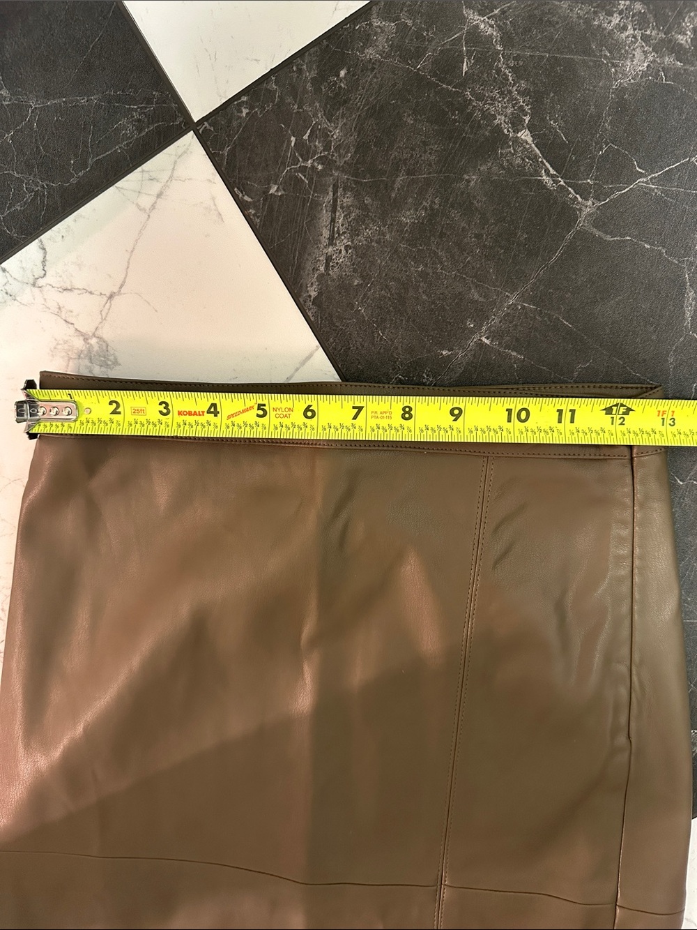 Olive Green Faux Leather Pencil Skirt with Front Slit - Picture 7 of 8